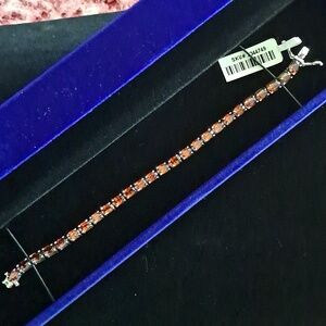 Natural Red Zircon Tennis Bracelet in 925 Sterling Silver.